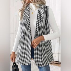 Adrianna Papell Jacquard Houndstooth Sleeveless Coat Duster Vest Size M